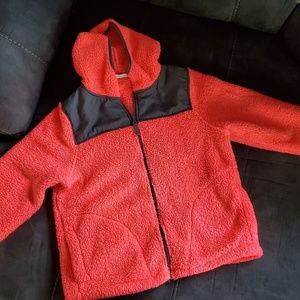 Coral fuzzy zip-up